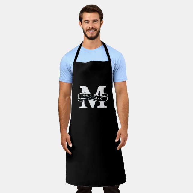 Custom Name Monogram Red & Black Chef  Apron (Worn)