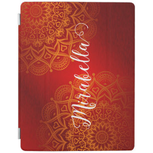 Custom Name Monogram Red & Orange Mandala Elegant iPad Cover