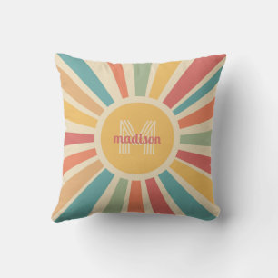 Custom Name & Monogram Retro Stripes Cushion