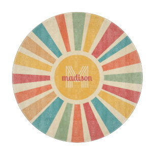 Custom Name & Monogram Retro Stripes Cutting Board