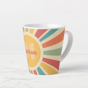 Custom Name & Monogram Retro Stripes Latte Mug