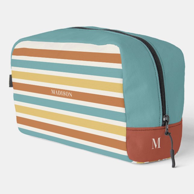 Custom Name & Monogram Retro Stripes Pattern Dopp Kit (Right Corner)