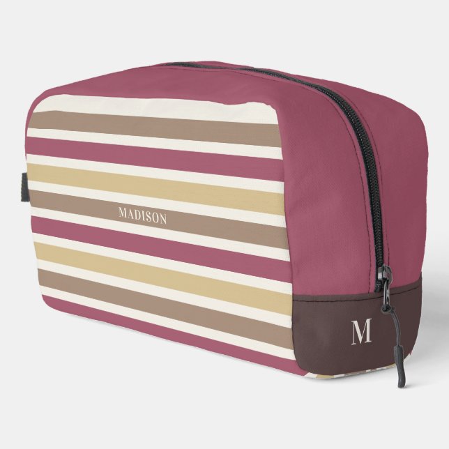 Custom Name & Monogram Retro Stripes Pattern Dopp Kit (Right Corner)