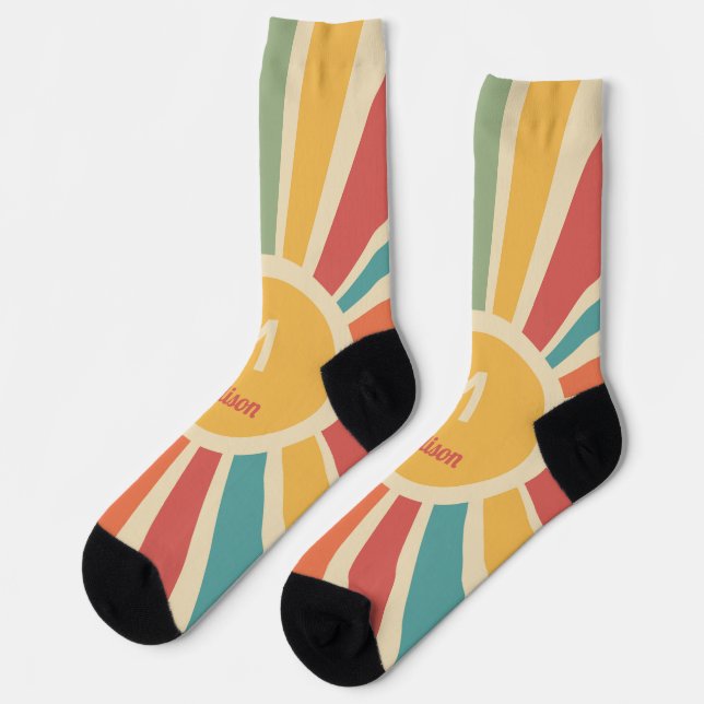 Custom Name & Monogram Retro Stripes Socks (Left)