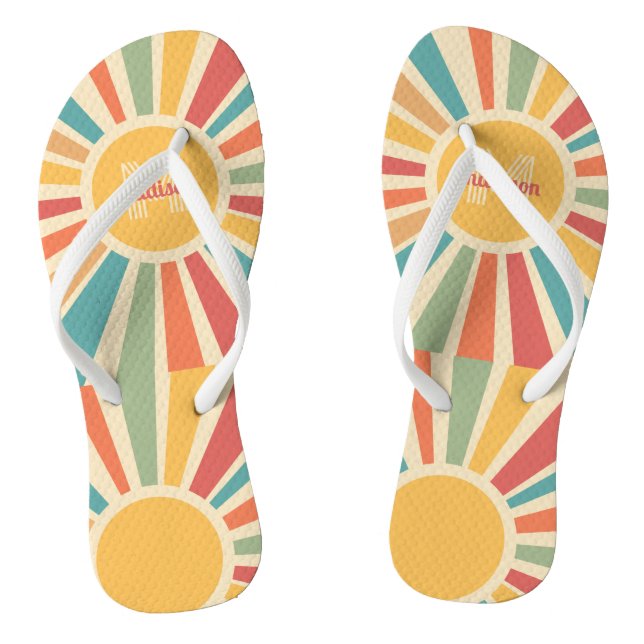 Custom Name & Monogram Retro Stripes Thongs (Footbed)
