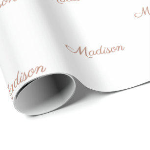 Custom Name monogram script rose gold white Wrapping Paper