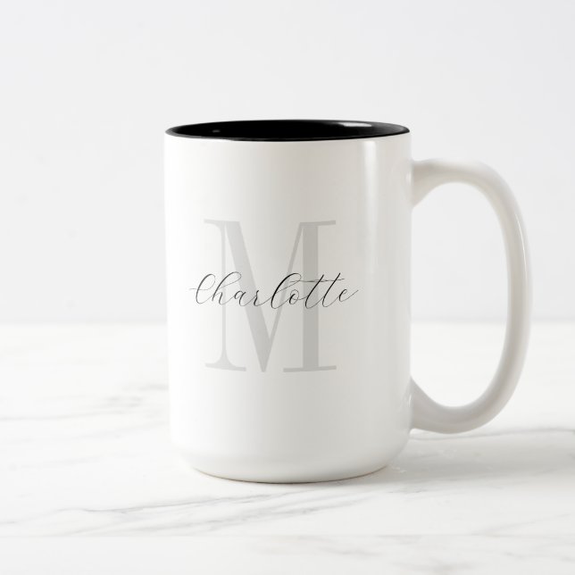 Custom Name Monogram Script Two-Tone Coffee Mug (Right)