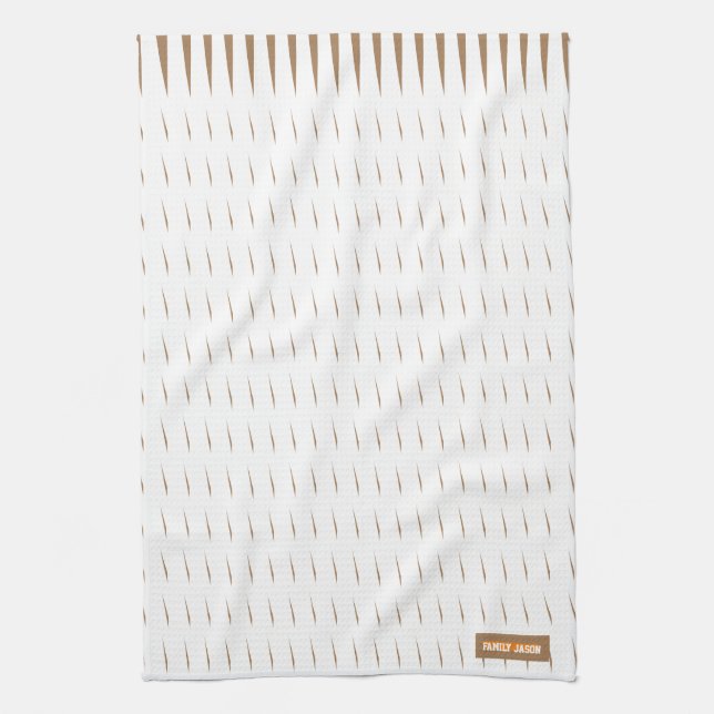 Custom name monogram stripes waves white brown kit tea towel (Vertical)