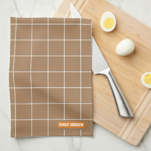 Custom name monogram stylish pattern white brown tea towel
