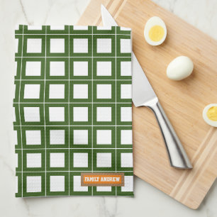 Custom name monogram stylish pattern white green tea towel