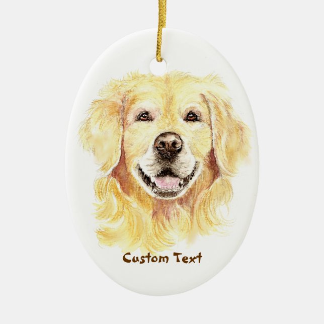Custom Name, Monogram Text Golden Retriever Dog Ceramic Ornament (Front)