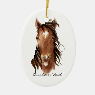Custom Name, Monogram, Text Watercolor Horse Ceramic Ornament