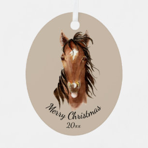 Custom Name, Monogram, Text Watercolor Horse  Metal Tree Decoration