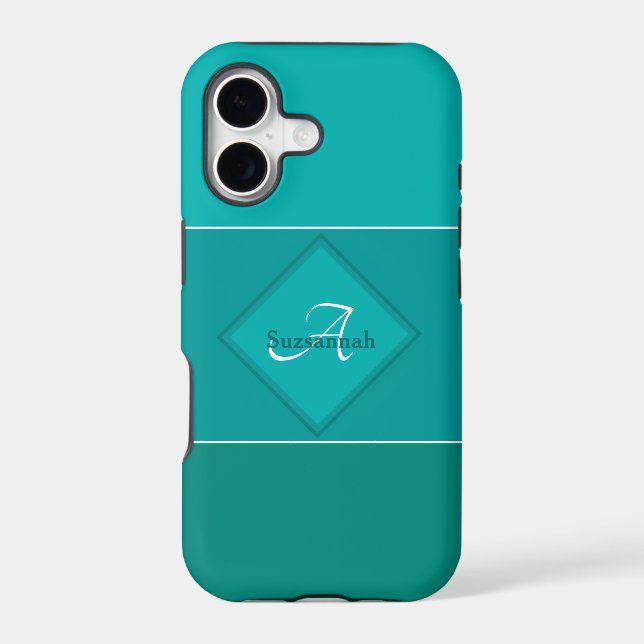 Custom Name Monogram Three Teal Fade Stripes (Back)