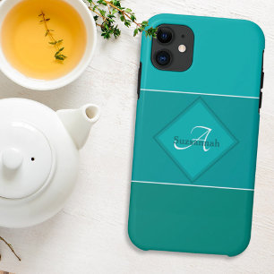 Custom Name Monogram Three Teal Fade Stripes iPhone 11 Case