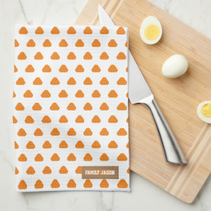 Custom name monogram triangle dots white orange tea towel