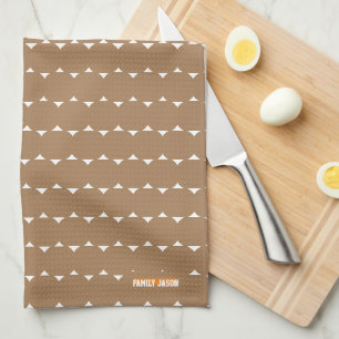 Custom name monogram triangles dots brown white tea towel