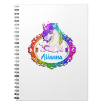 Custom Name Monogram Unicorn Rainbow Notebook
