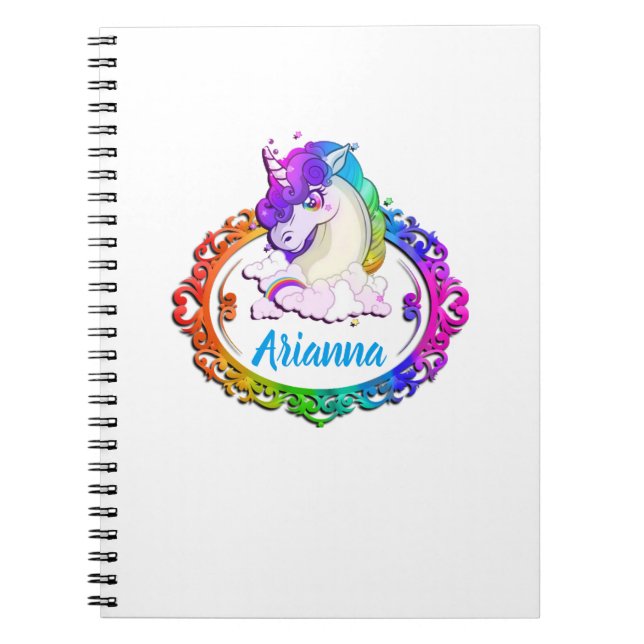 Custom Name Monogram Unicorn Rainbow Notebook (Front)