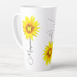 Custom Name & Monogram with Elegant Sunflower  Latte Mug