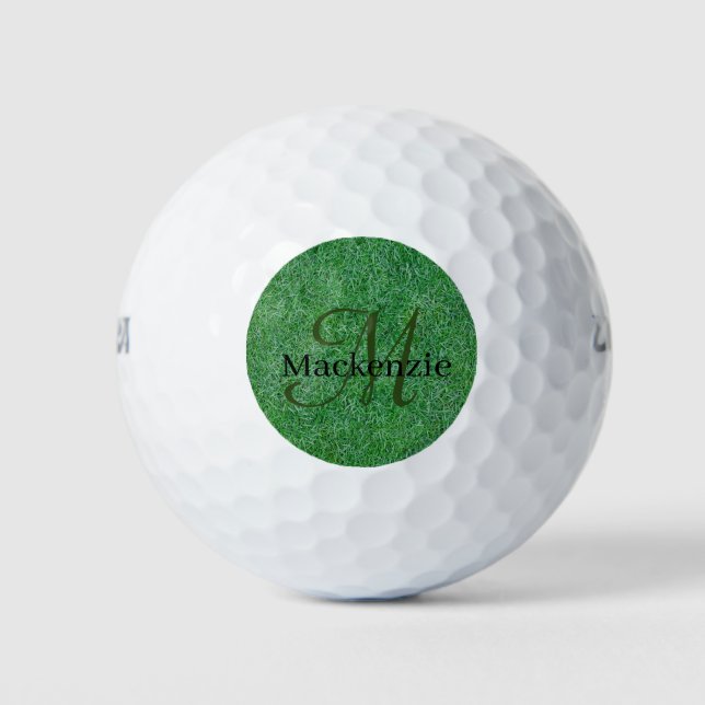 Custom Name Monogram Zen Green Grass Nature Golf Balls (Front)