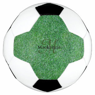 Custom Name Monogram Zen Green Grass Nature Soccer Ball