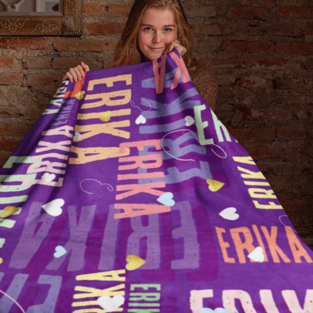 Custom Name Monogrammed Bold Cool Colours Purple Fleece Blanket (Creator Uploaded)