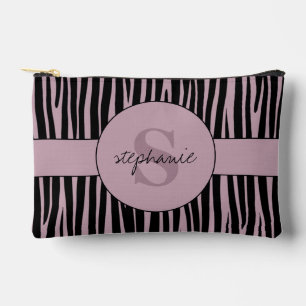 Custom Name Monogrammed Zebra stripes pattern Accessory Pouch