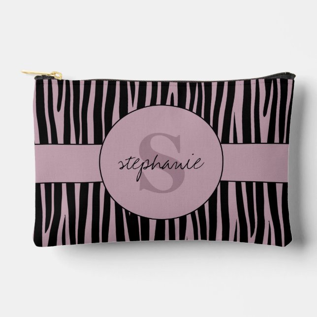 Custom Name Monogrammed Zebra stripes pattern Accessory Pouch (Front)