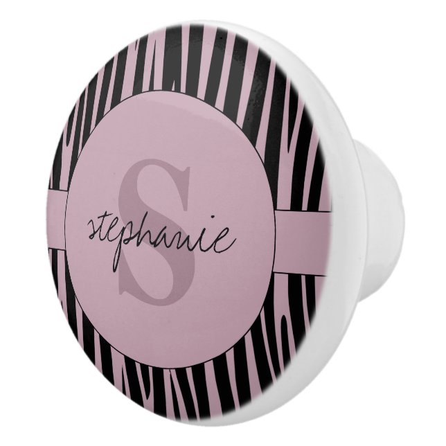 Custom Name Monogrammed Zebra stripes pattern Ceramic Knob (Right)