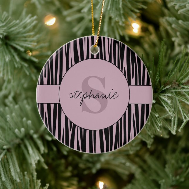 Custom Name Monogrammed Zebra stripes pattern Ceramic Ornament (Tree)