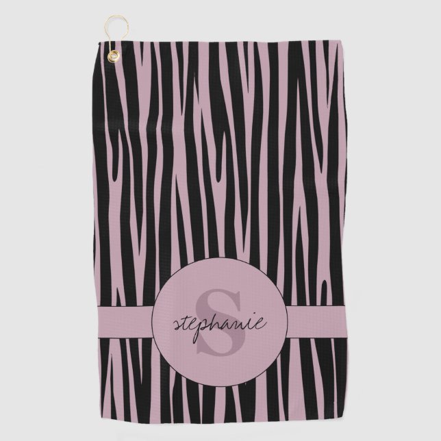 Custom Name Monogrammed Zebra stripes pattern Golf Towel (Front)