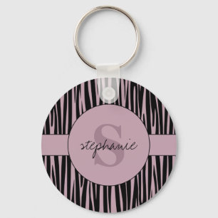 Custom Name Monogrammed Zebra stripes pattern  Key Ring
