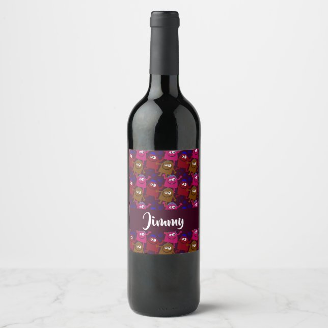 Custom name monsters pattern wine label (Front)