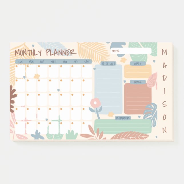 Custom Name Monthly Planner Post-it Notes (Front)