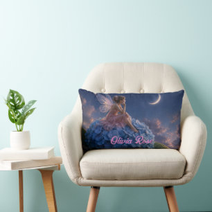 Custom Name Moonlit Hydrangea Fairy Lumbar Cushion