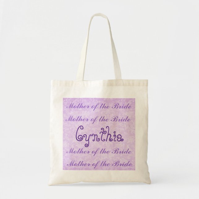 Custom Name MOTHER OF THE BRIDE Purple Damask Tote Bag (Front)