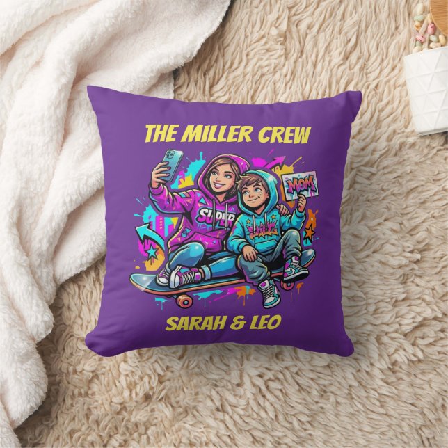 Custom Name Mother Son Skater Purple Birthday Gift Cushion (Blanket)