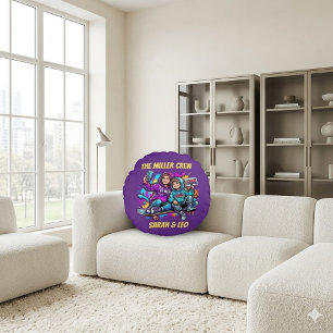 Custom Name Mother Son Skater Purple Round Pillow