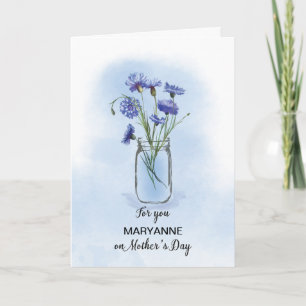 Custom Name Mothers Day Cornflowers in Mason Jar Card
