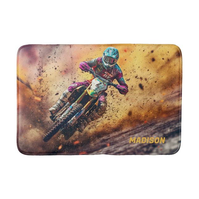 Custom Name Motocross Bath Mat (Front)