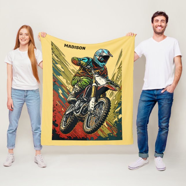 Custom Name Motocross Fleece Blanket (In Situ)