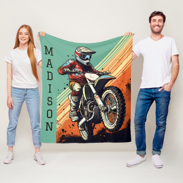 Custom Name Motocross Fleece Blanket (In Situ)
