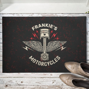 Custom NAME Motorcycle Piston Wings Biker Garage Doormat