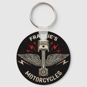 Custom NAME Motorcycle Piston Wings Biker Garage Key Ring