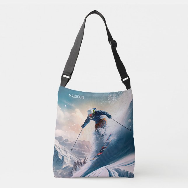 Custom Name Mountain Skier Crossbody Bag (Front)
