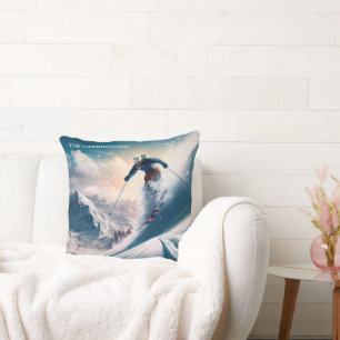 Custom Name Mountain Skier Cushion