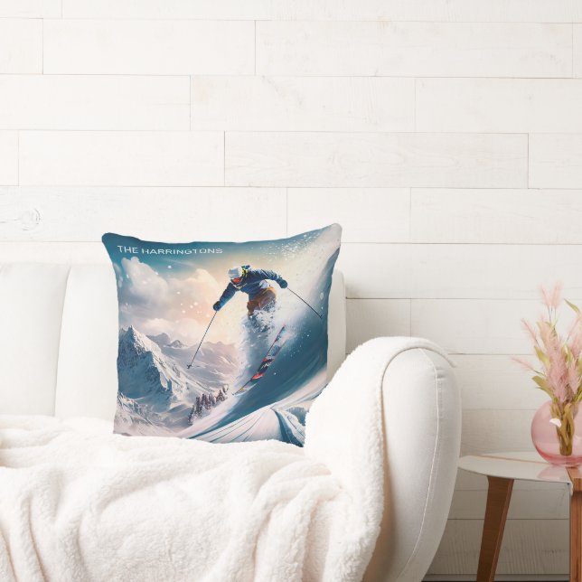 Custom Name Mountain Skier Cushion (Couch)