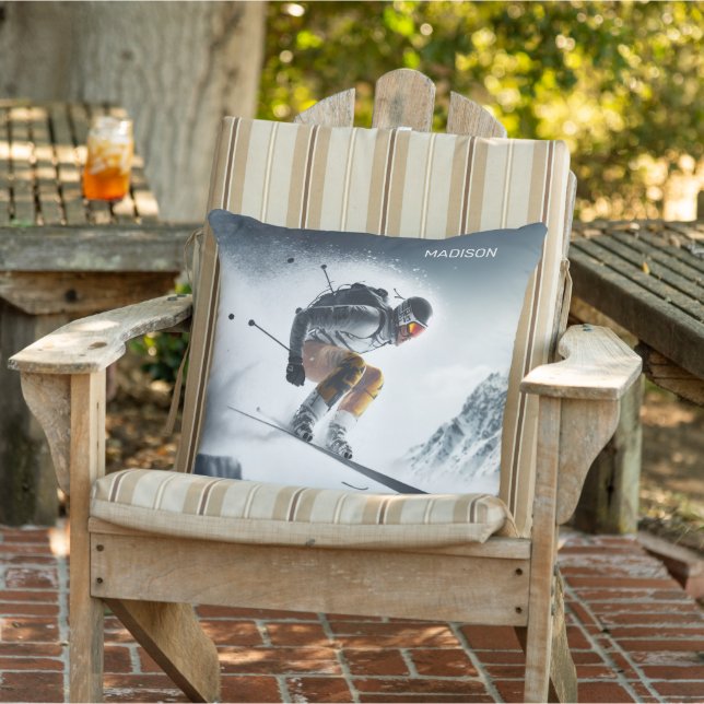 Custom Name Mountain Skier Cushion (Chair)