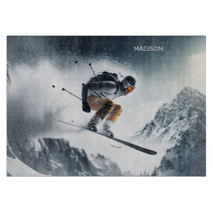 Custom Name Mountain Skier Cutting Board